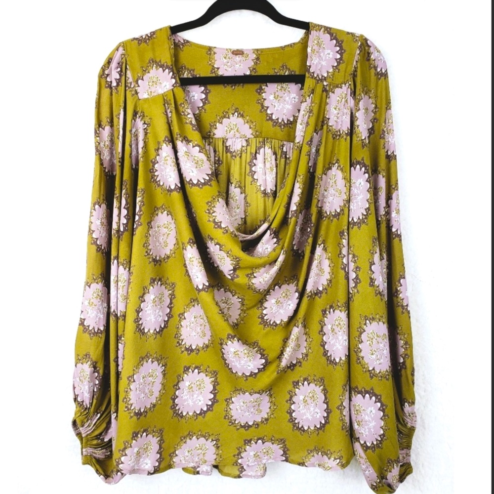 Free People ballon sleeve cowl neck blouse